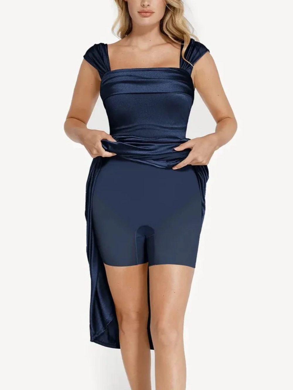 Shapewear Off Shoulder Shine Ruched Sculpting Maxi Dress blue - Picture 2 of 9